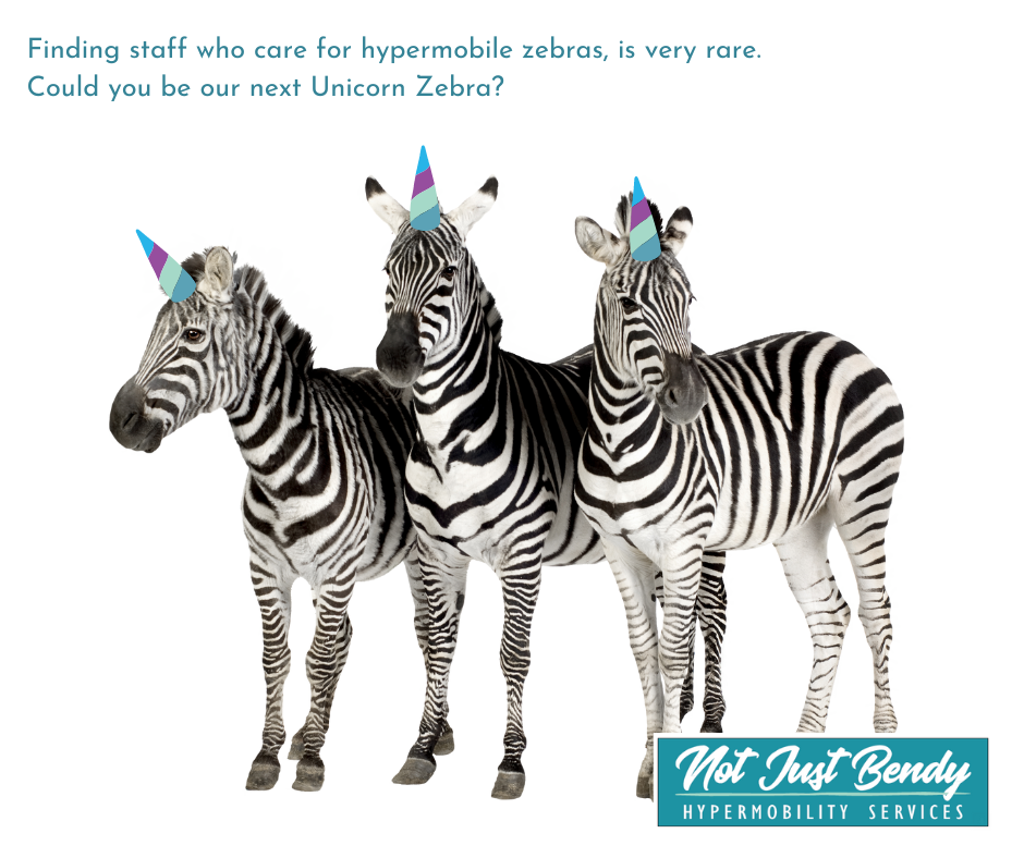 Jobs at Not Just Bendy Finding staff who care for hypermobile zebras, is very rare. Could you be our next Unicorn Zebra?